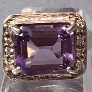 Vintage Sterling Silver Amethyst Purple Statement Ring: Size 7.5